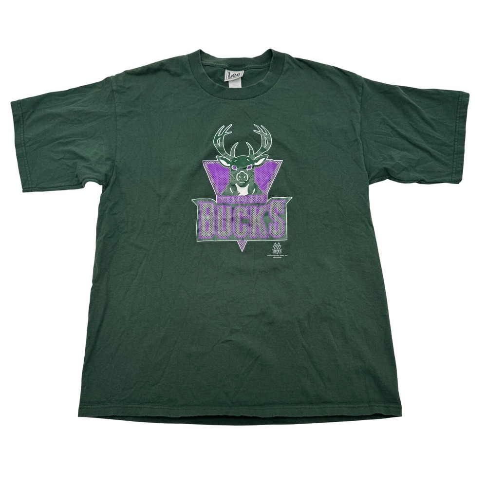 Vintage Lee Sport Milwaukee Bucks T-Shirt Mens Large Green NBA Basketball